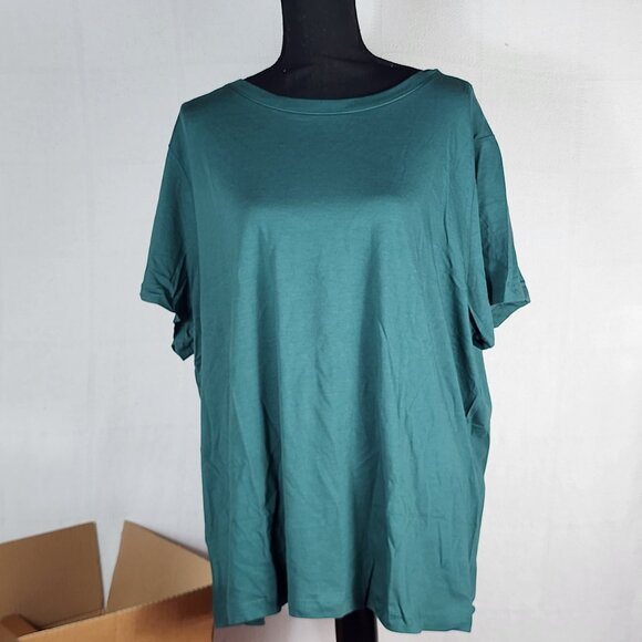 A New Day Teal Green Cotton Modal Short Sleeve Slight Scoop Neck T-Shirt Size 2X - Picture 1 of 16